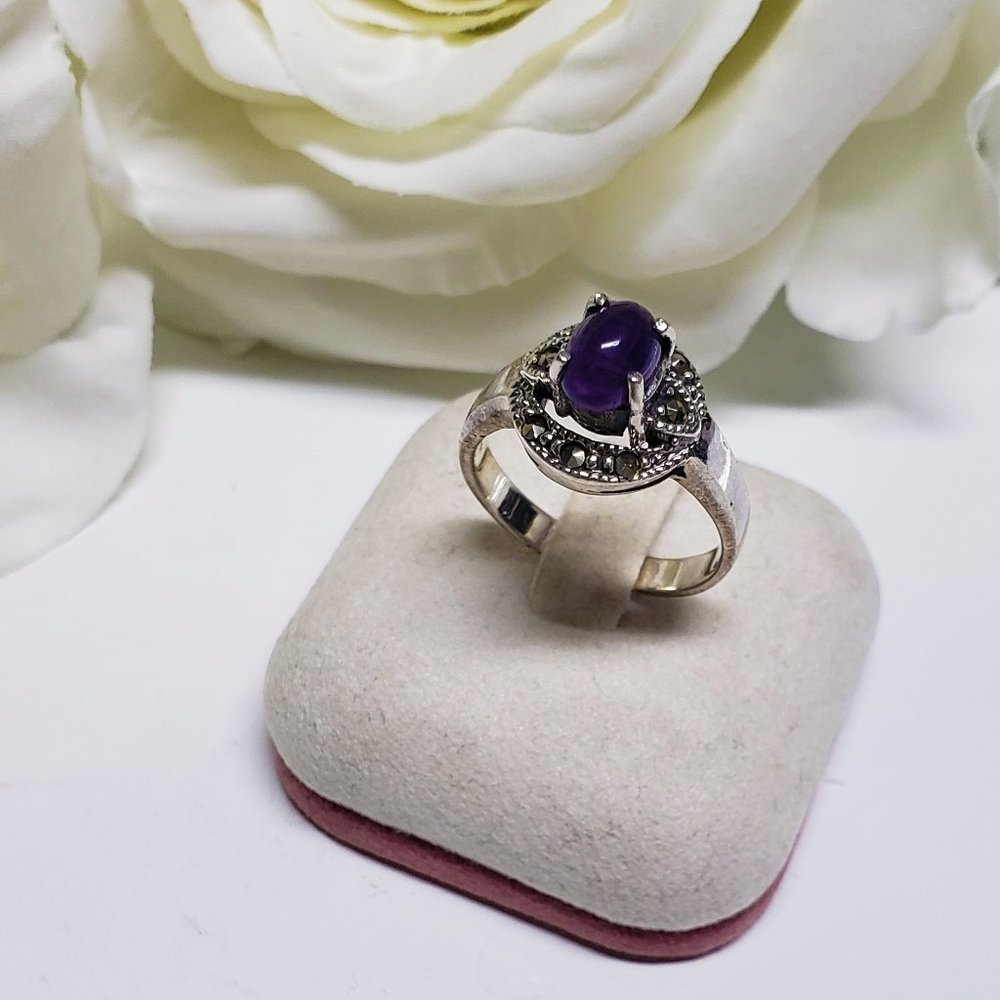 Vintage Amethyst Ring With Silver Band